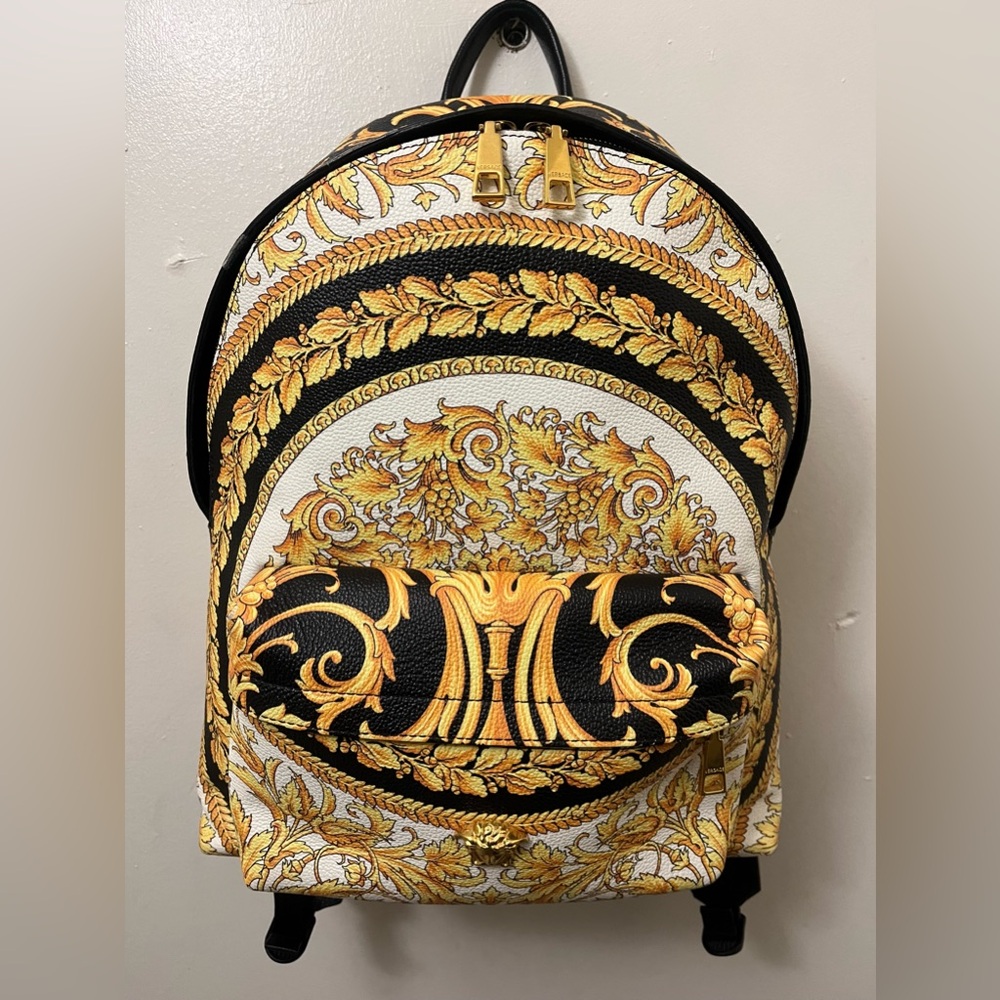 Versace Barocco Leather Print Backpack
